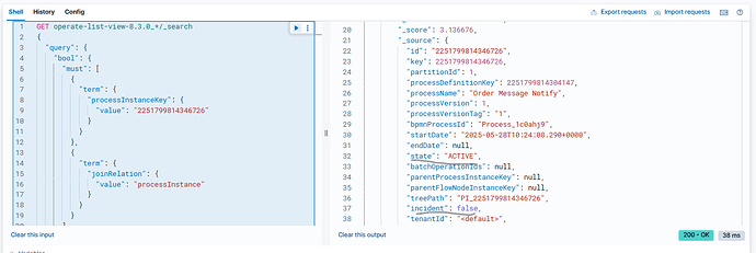 Data in list view - the state of the process instance is ACTIVE and the incident field is set to FALSE