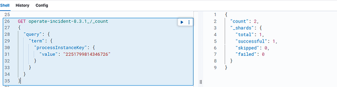Data in ES - 2 incidents are available for the process instance