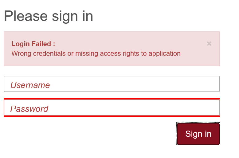 Incorrect user. {"Error":"wrong user Credentials"}. Wrong login. Wrong username or password. Error wrong login.